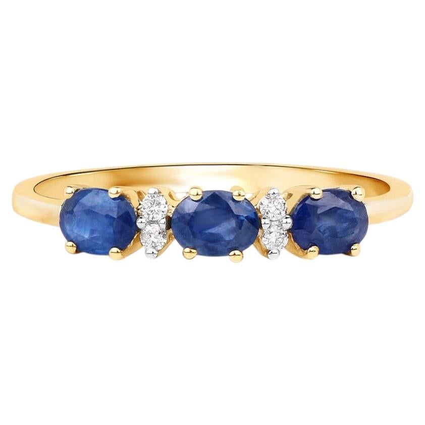 Blue Sapphire Ring With Diamonds 0.66 Carats 10K Yellow Gold