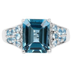 London Blue Topaz Ring With Swiss Blue Topaz 4.36 Carats Sterling Silver