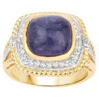Tanzanite Ring With White Topaz 6.58 Carats Gold Plated Silver