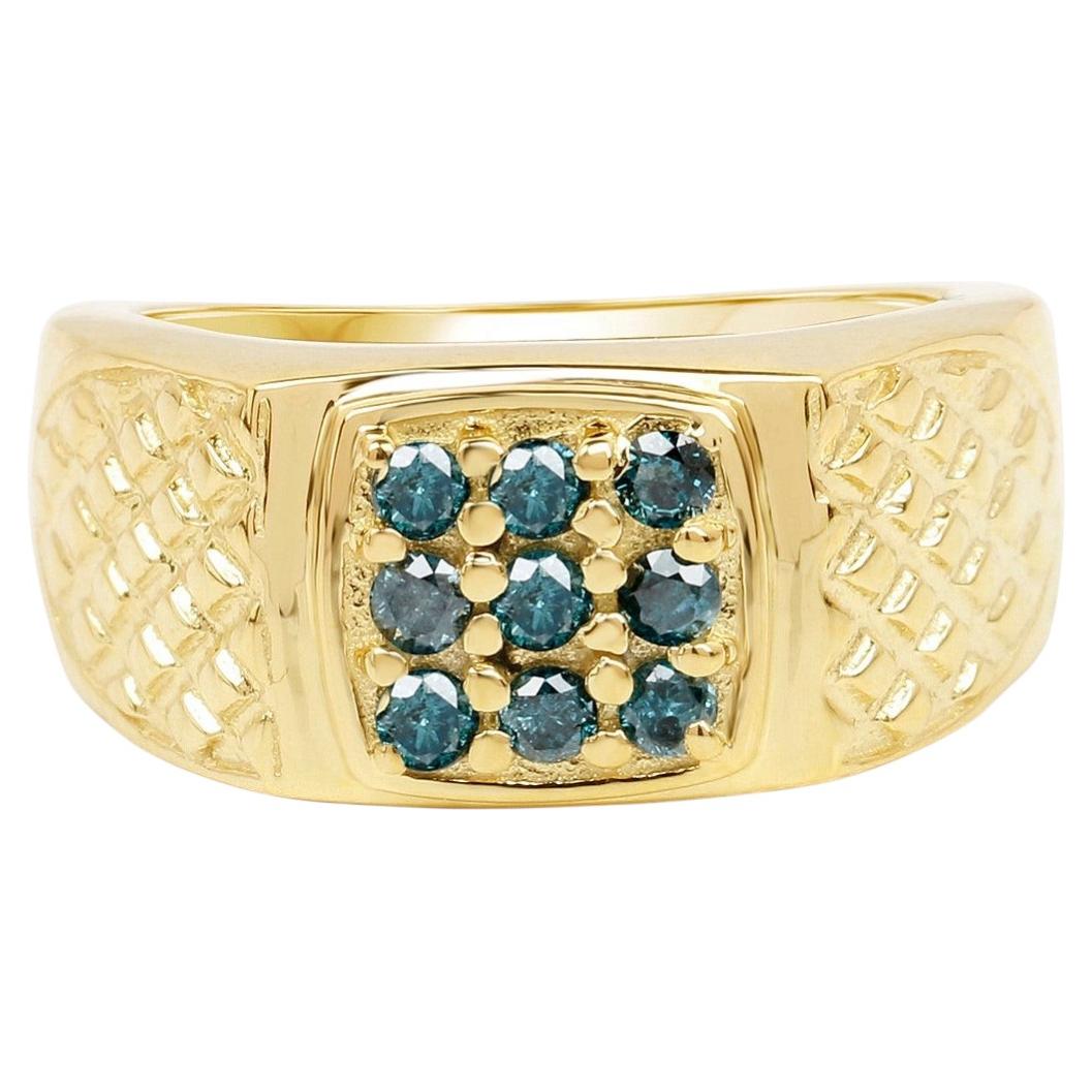 Blue Diamond Ring 0.34 Carats Gold Plated Silver