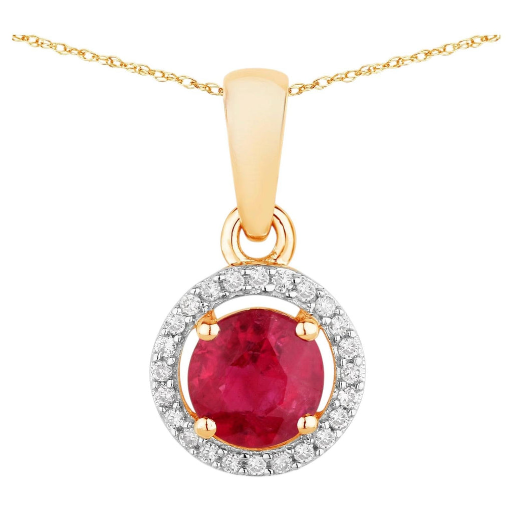 Ruby Pendant With Diamonds 0.6 Carats 14K Yellow Gold