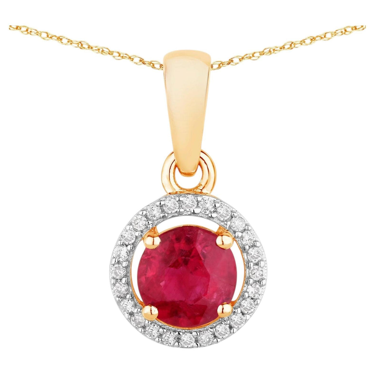 Ruby Pendant With Diamonds 0.6 Carats 14K Yellow Gold