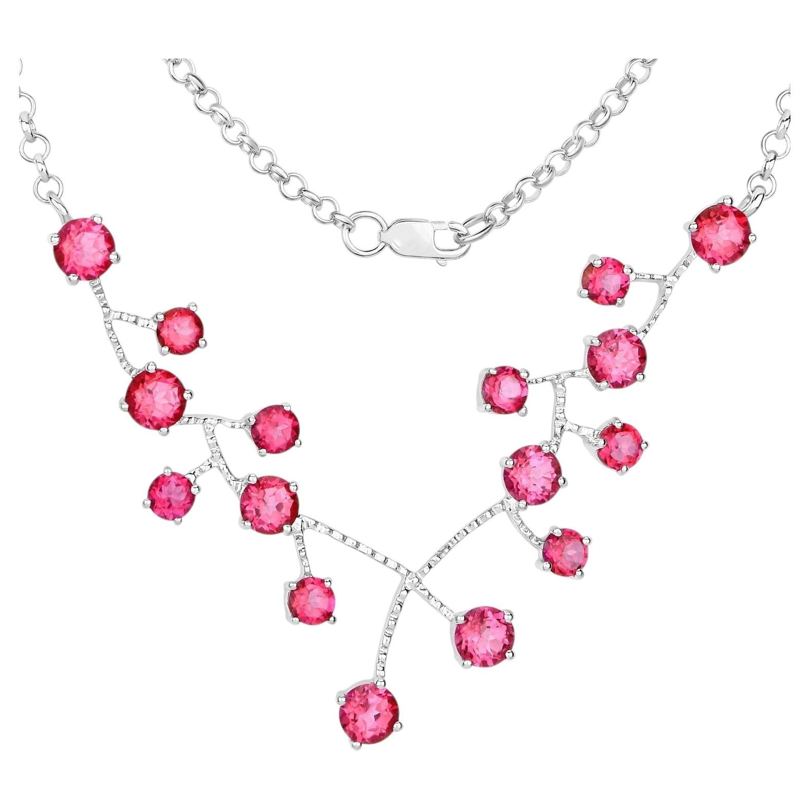 Pink Topaz Necklace 7.88 Carats Sterling Silver