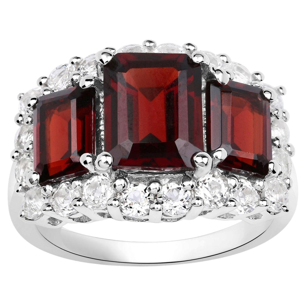 Garnet Ring With White Topaz 6.5 Carats Sterling Silver