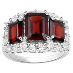 Garnet Ring With White Topaz 6.5 Carats Sterling Silver