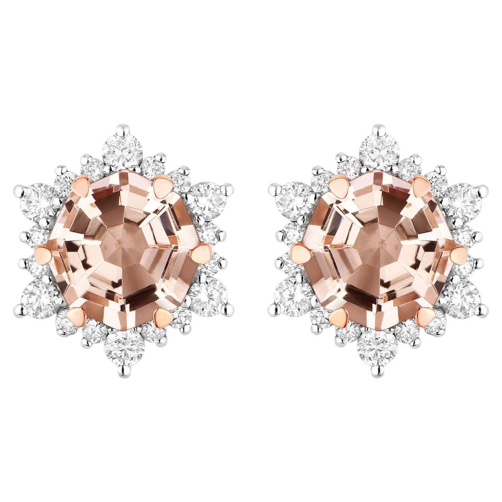 Morganite Stud Earrings With Diamonds 1.3 Carats 14K Rose Gold