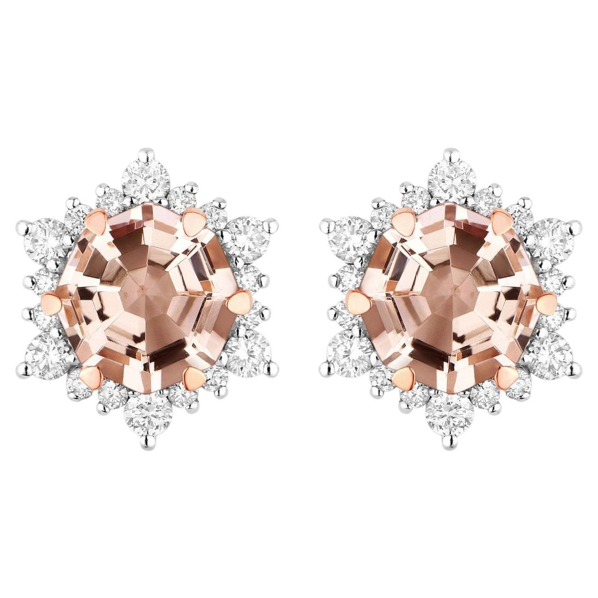 Morganite Stud Earrings With Diamonds 1.3 Carats 14K Rose Gold