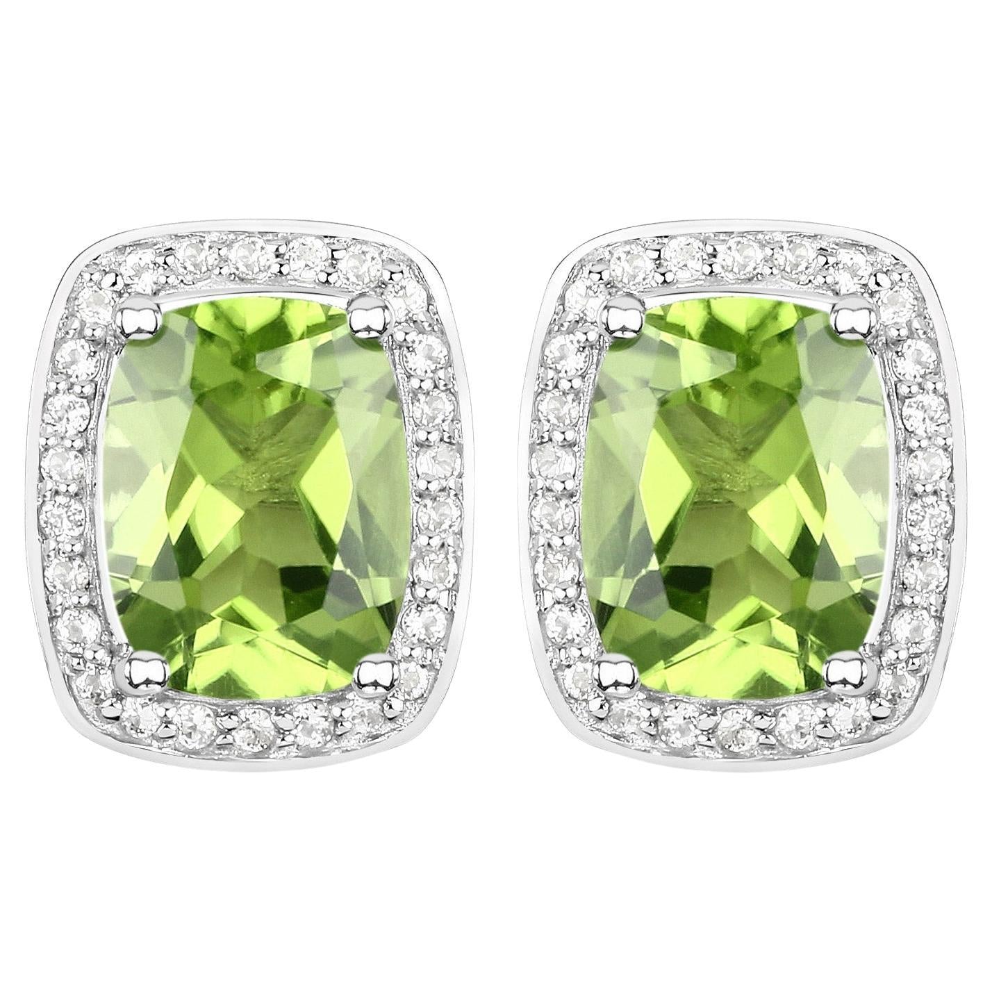 Peridot Stud Earrings White Topaz Halo 3 Carats Sterling Silver