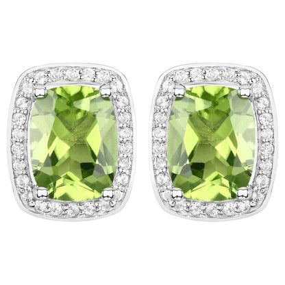Peridot Stud Earrings White Topaz Halo 3 Carats Sterling Silver