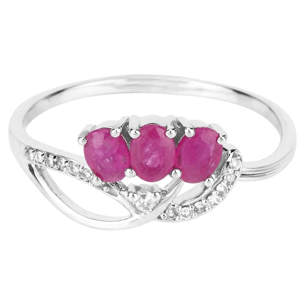 Ruby Knot Ring With Diamonds 0.68 Carats 14K White Gold