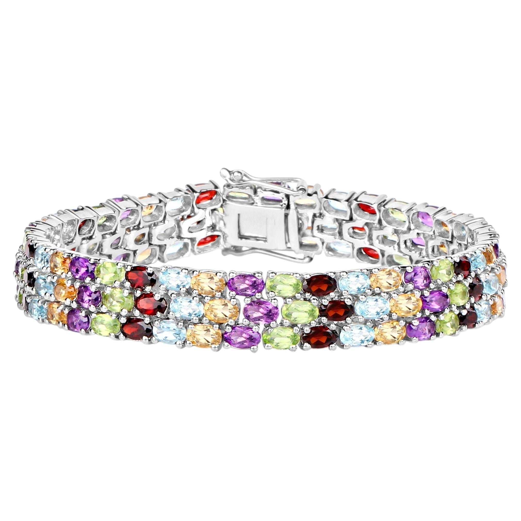 Natural Mixed Gemstones Bracelet 23.6 Carats Sterling Silver