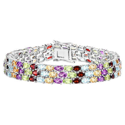 Natural Mixed Gemstones Bracelet 23.6 Carats Sterling Silver