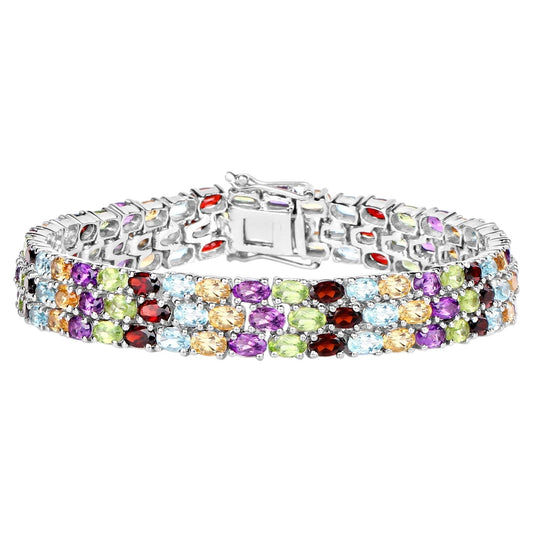 Natural Mixed Gemstones Bracelet 23.6 Carats Sterling Silver