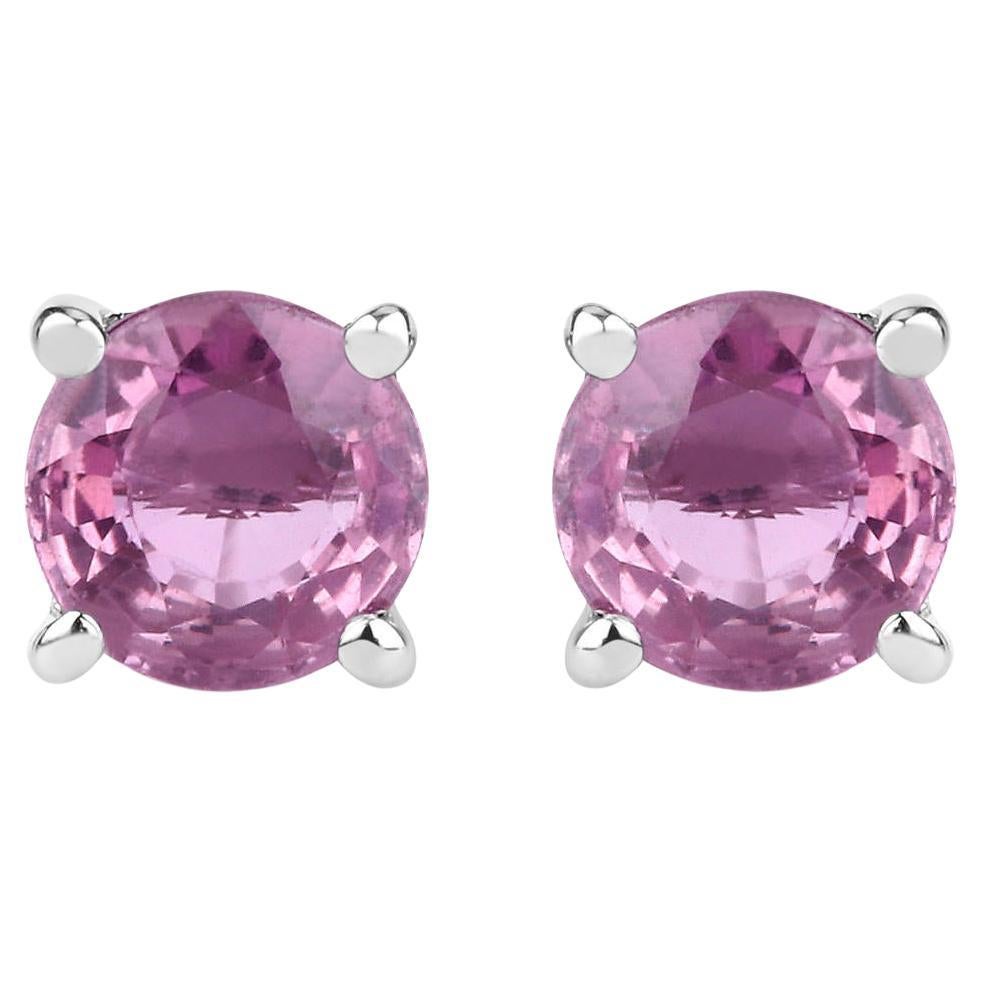 Pink Sapphire Stud Earrings 1.29 Carats 10K White Gold