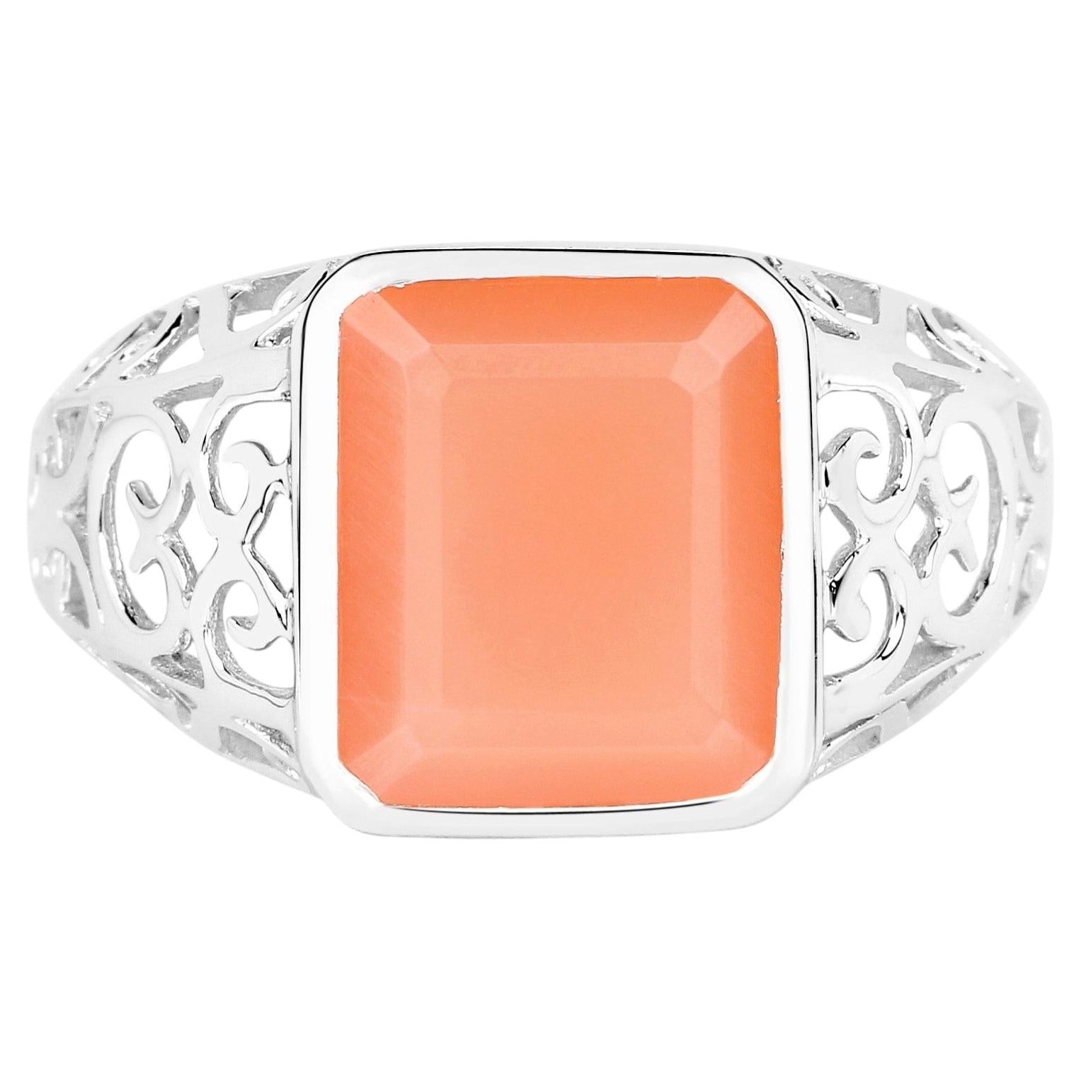 Peach Moonstone Ring 5.74 Carats Sterling Silver