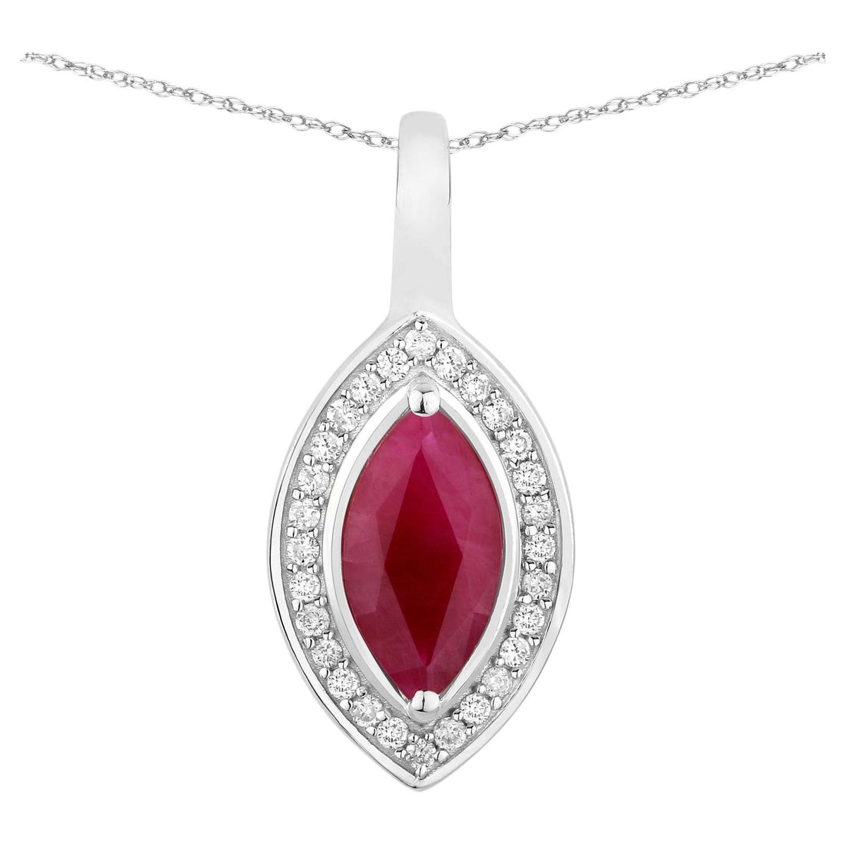 Ruby Pendant With Diamonds 1.5 Carats 10K White Gold