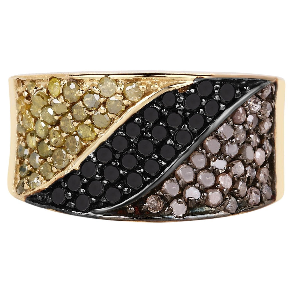 Black Diamond Ring With Yellow Diamond 1.2 Carats Gold Plated Silver