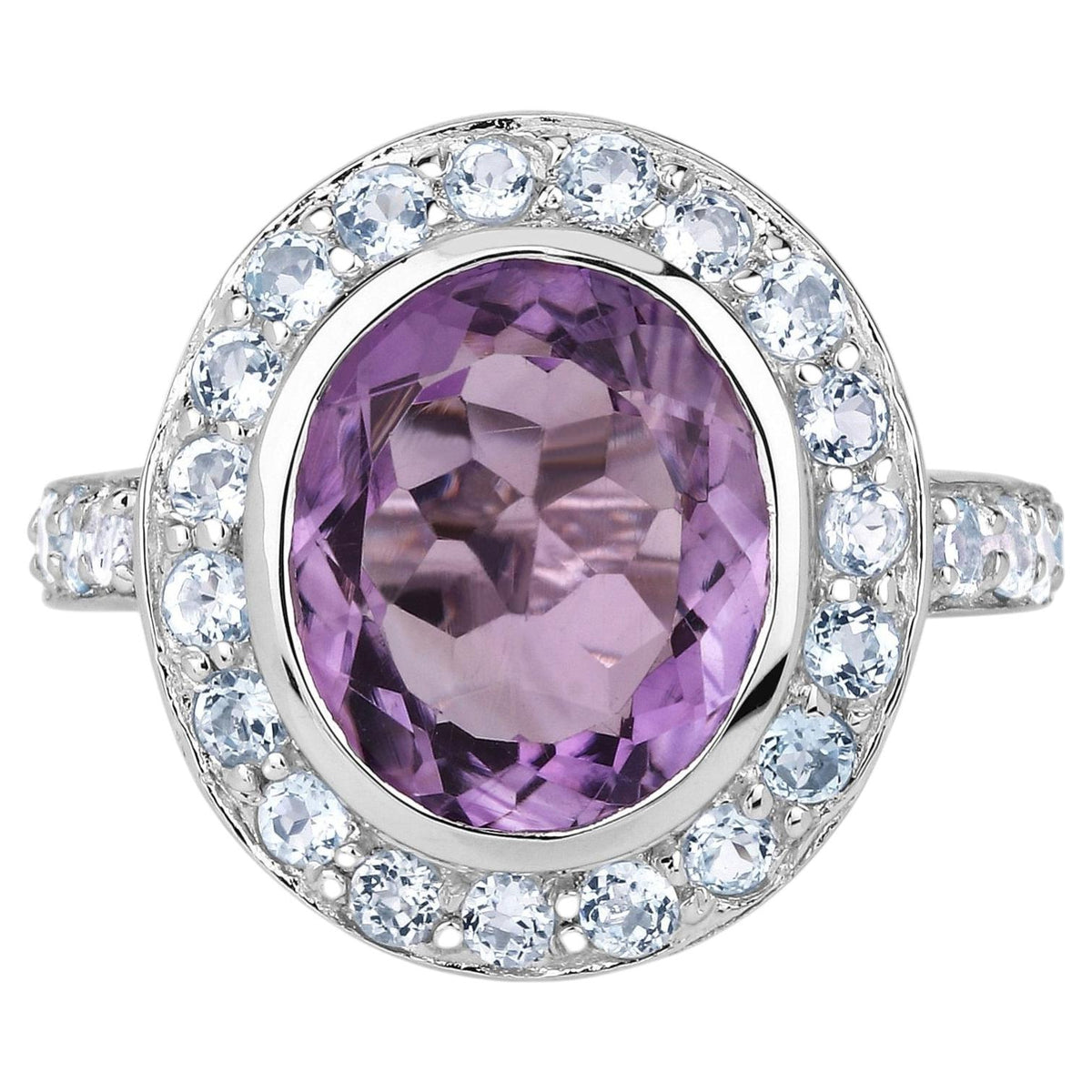 Amethyst Ring With Blue Topaz 4.74 Carats Sterling Silver
