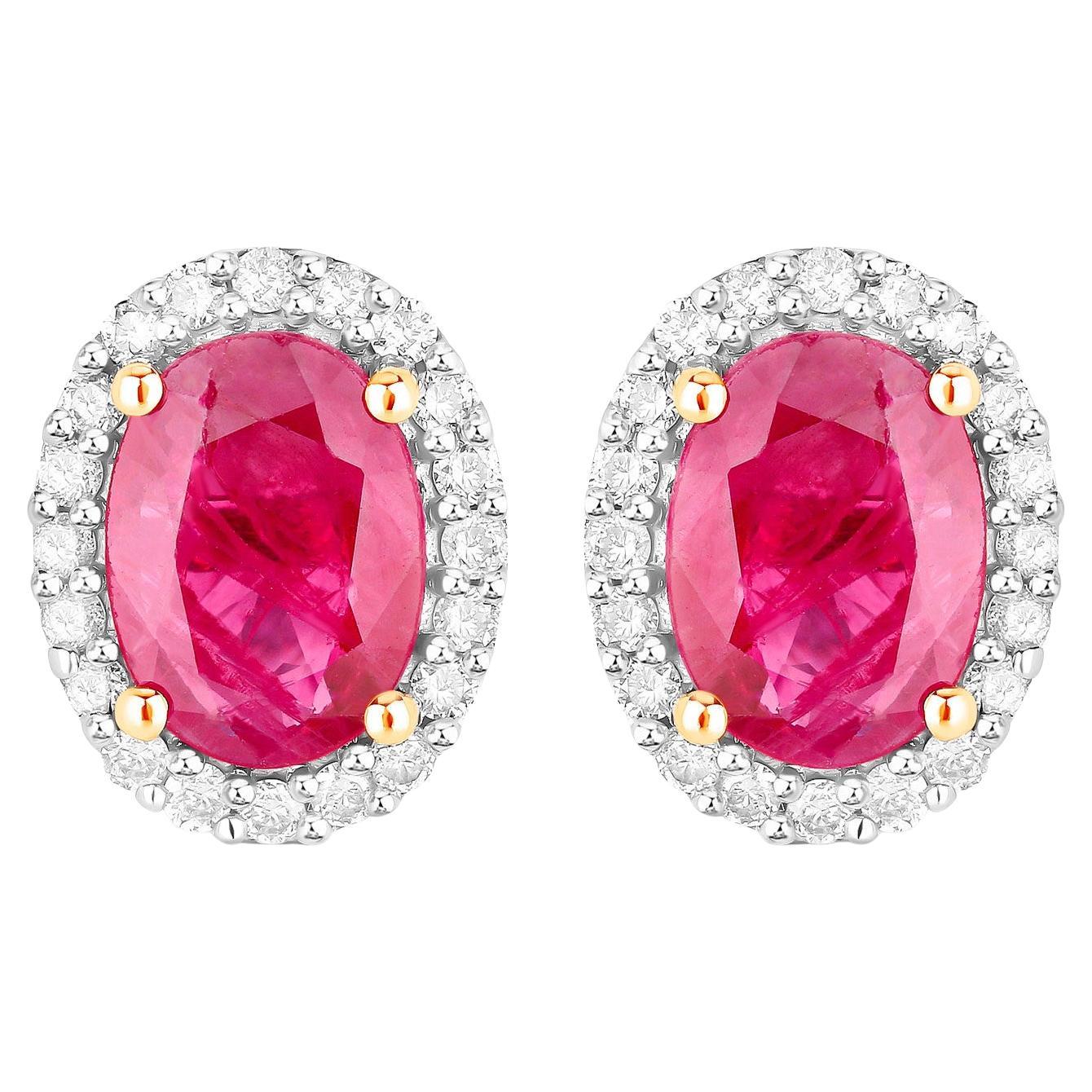 Ruby Earrings Diamonds 1.95 Carats 14K Yellow Gold