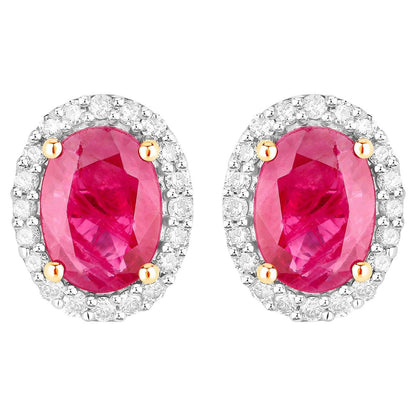 Ruby Earrings Diamonds 1.95 Carats 14K Yellow Gold