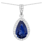 Blue Sapphire Pendant With Diamonds 2.96 Carats 18K White Gold