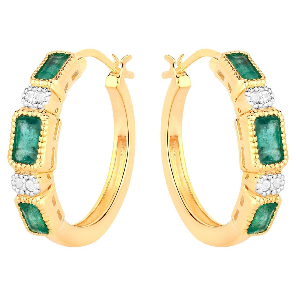 Natural Emerald Earrings With White Topaz 2.34 Carats Gold Plated Silver