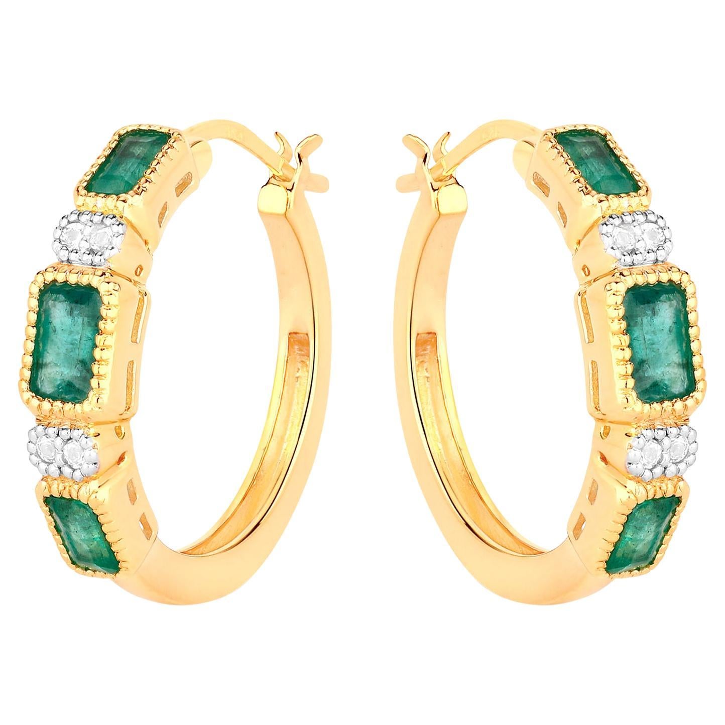 Natural Emerald Earrings With White Topaz 2.34 Carats Gold Plated Silver