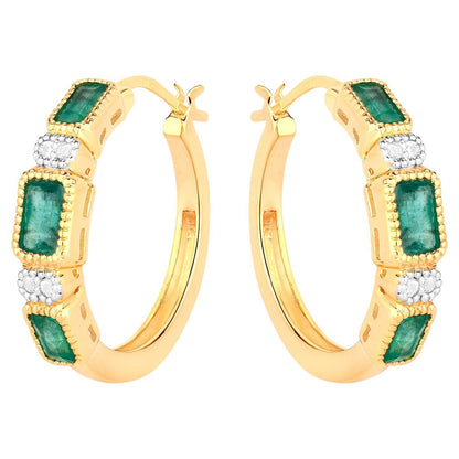 Natural Emerald Earrings With White Topaz 2.34 Carats Gold Plated Silver