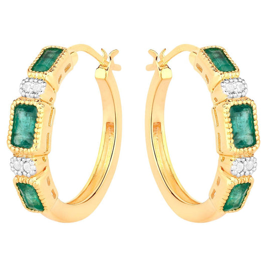 Natural Emerald Earrings With White Topaz 2.34 Carats Gold Plated Silver