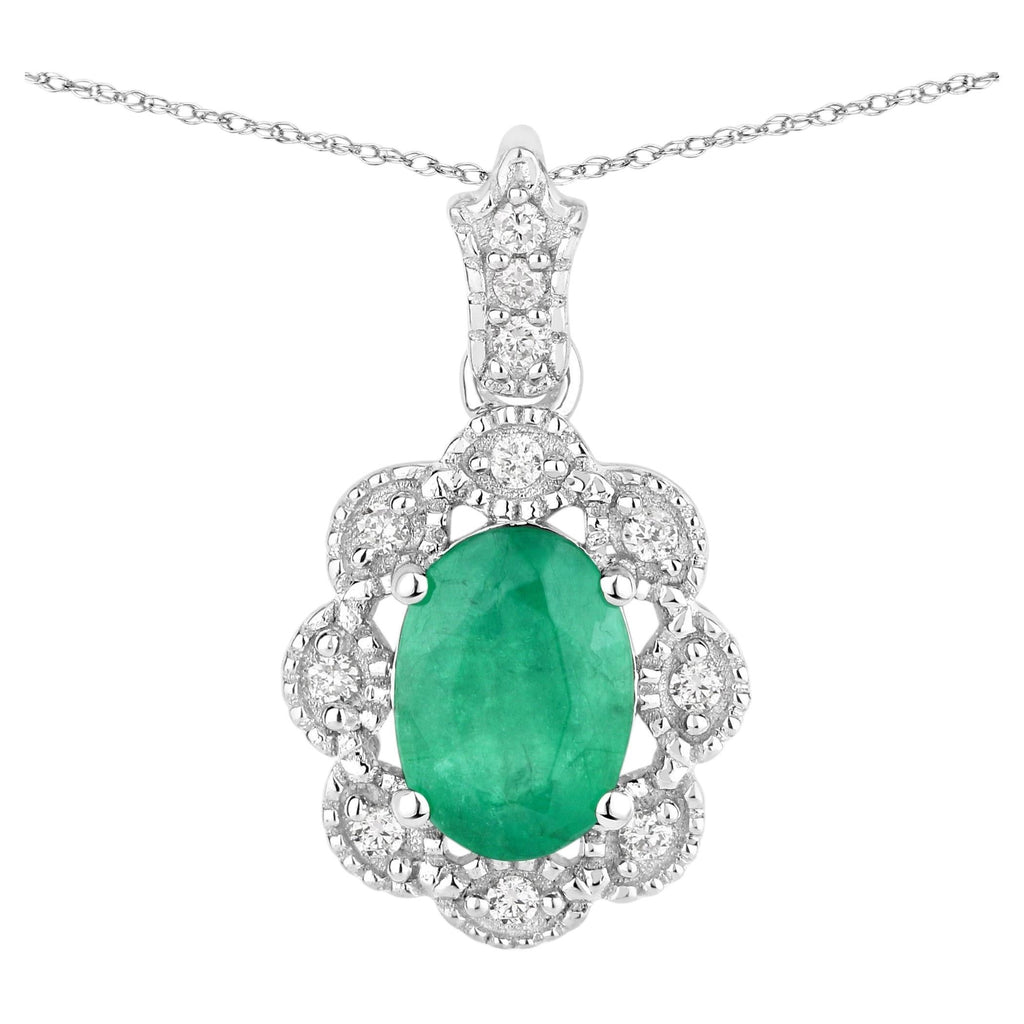 Zambian Emerald Pendant With Diamonds 0.76 Carats 10K White Gold