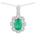 Zambian Emerald Pendant With Diamonds 0.76 Carats 10K White Gold