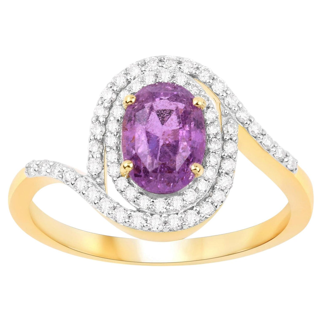Pink Sapphire Ring With Diamonds 1.98 Carats 14K Yellow Gold