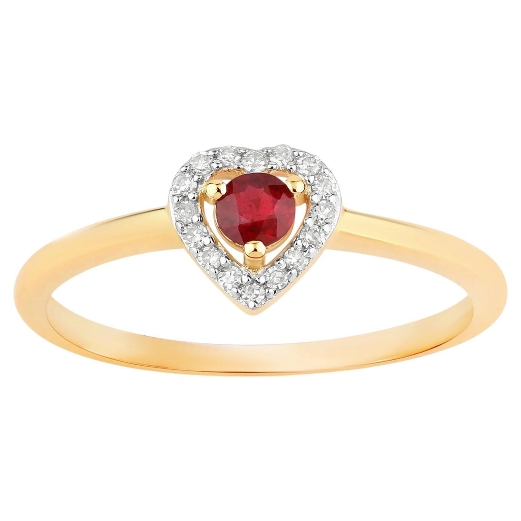 Ruby Heart Ring With Diamonds 0.18 Carats 14K Yellow Gold