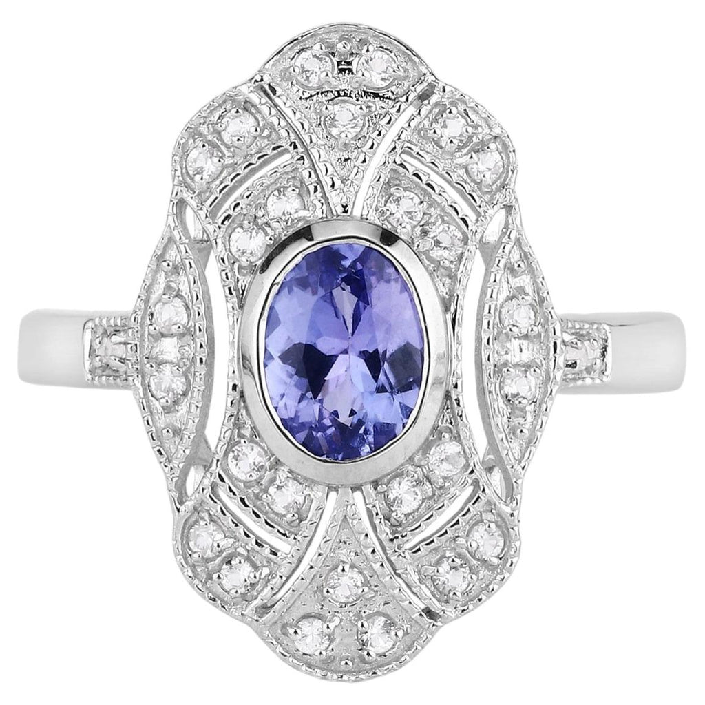 Tanzanite Ring With White Topaz 1.14 Carats Sterling Silver