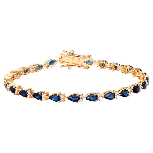Natural Blue Sapphire Bracelet With Diamonds 5.36 Carats 14K Yellow Gold