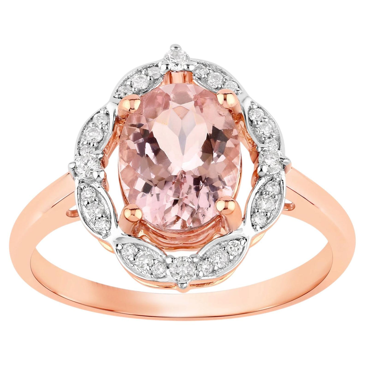 Morganite Ring With Diamonds 1.58 Carats 14K Rose Gold