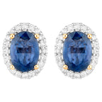 Natural Blue Sapphire Earrings With Diamonds 2.12 Carats 14K Yellow Gold