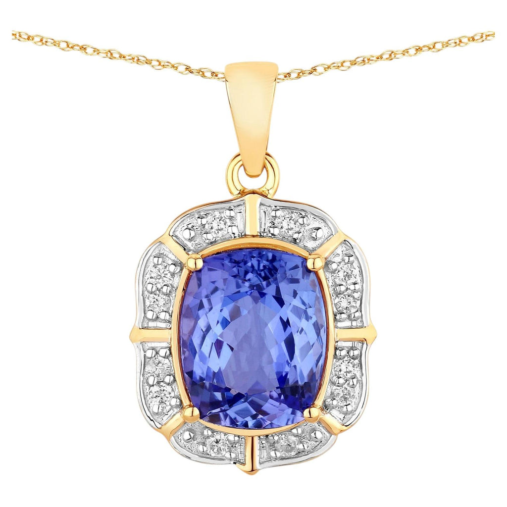 Tanzanite Pendant With Diamonds 3.04 Carats 14K Yellow Gold