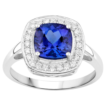 Tanzanite Ring With Diamond Halo 2.26 Carats 14K White Gold