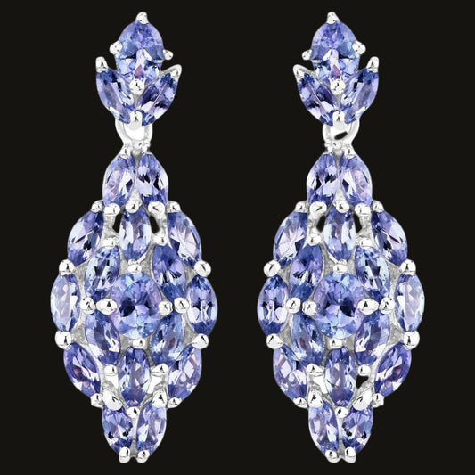 Tanzanite Cluster Earrings 3.55 Carats Sterling Silver