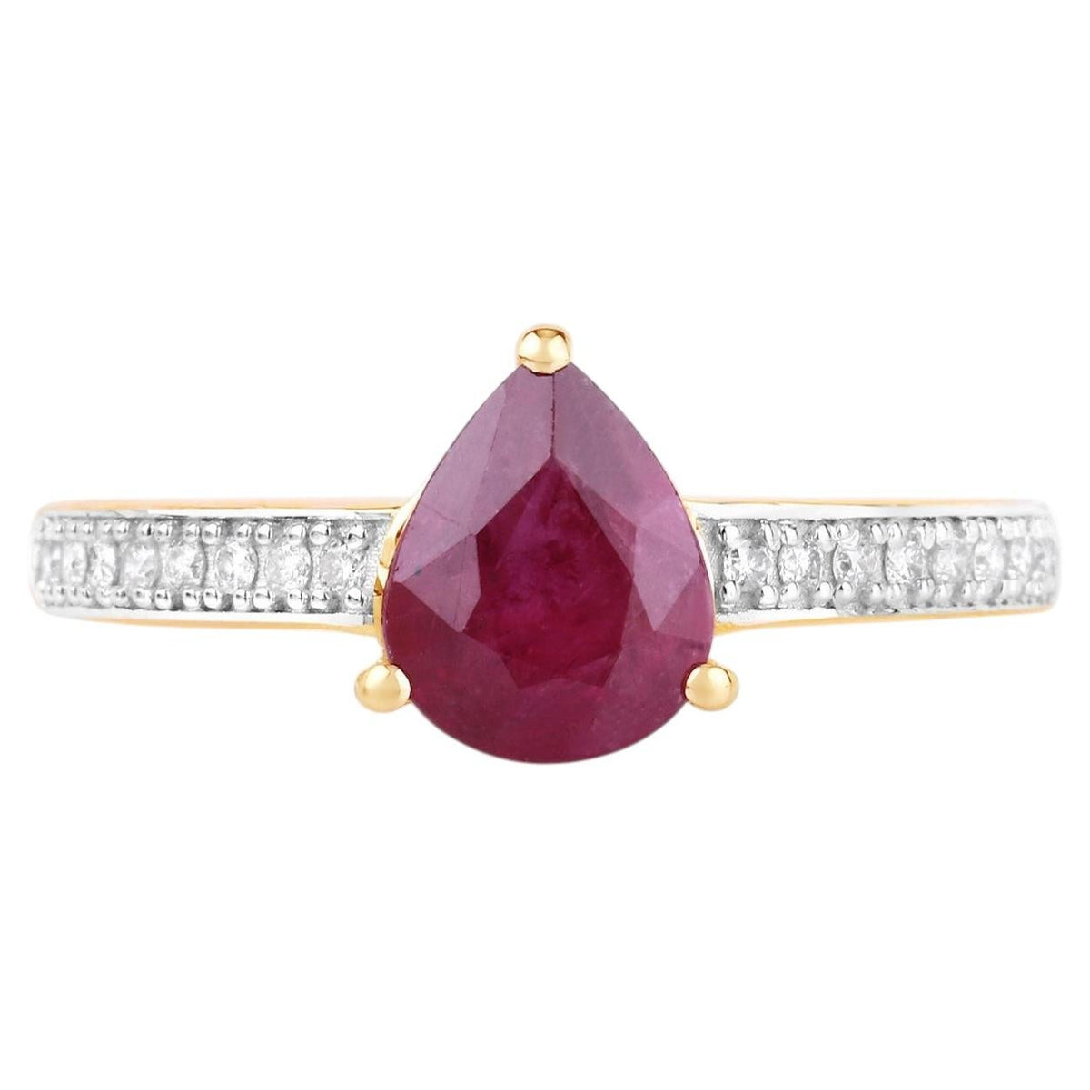 Ruby Ring With Diamonds 1.54 Carats 14K Yellow Gold