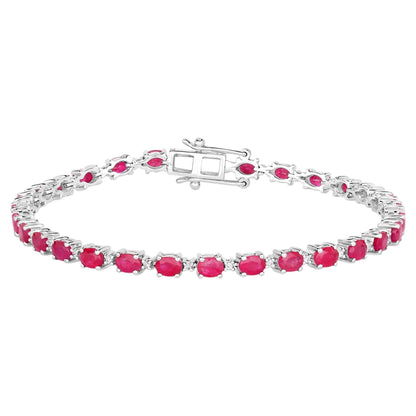 Ruby Bracelet With Diamonds 6.58 Carats 14K White Gold