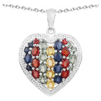 Multicolor Sapphire Heart Pendant 4.28 Carats Sterling Silver
