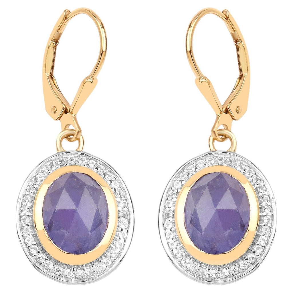 Natural Tanzanite Earrings With White Topaz 7.38 Carats Gold Plated Silver