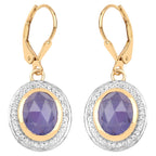 Natural Tanzanite Earrings With White Topaz 7.38 Carats Gold Plated Silver
