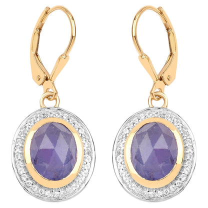 Natural Tanzanite Earrings With White Topaz 7.38 Carats Gold Plated Silver