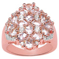 Morganite Flower Ring With White Topaz 2.44 Carats Gold Plated Silver