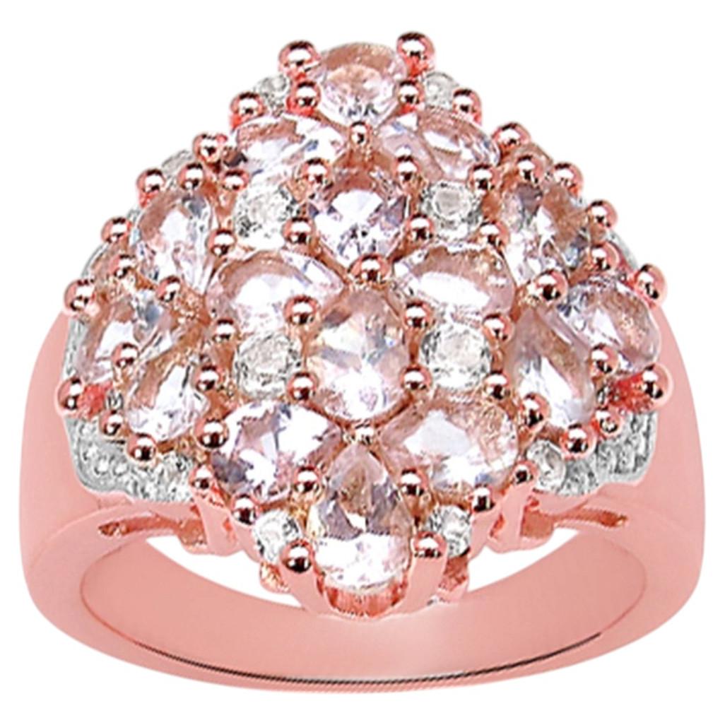 Morganite Flower Ring With White Topaz 2.44 Carats Gold Plated Silver