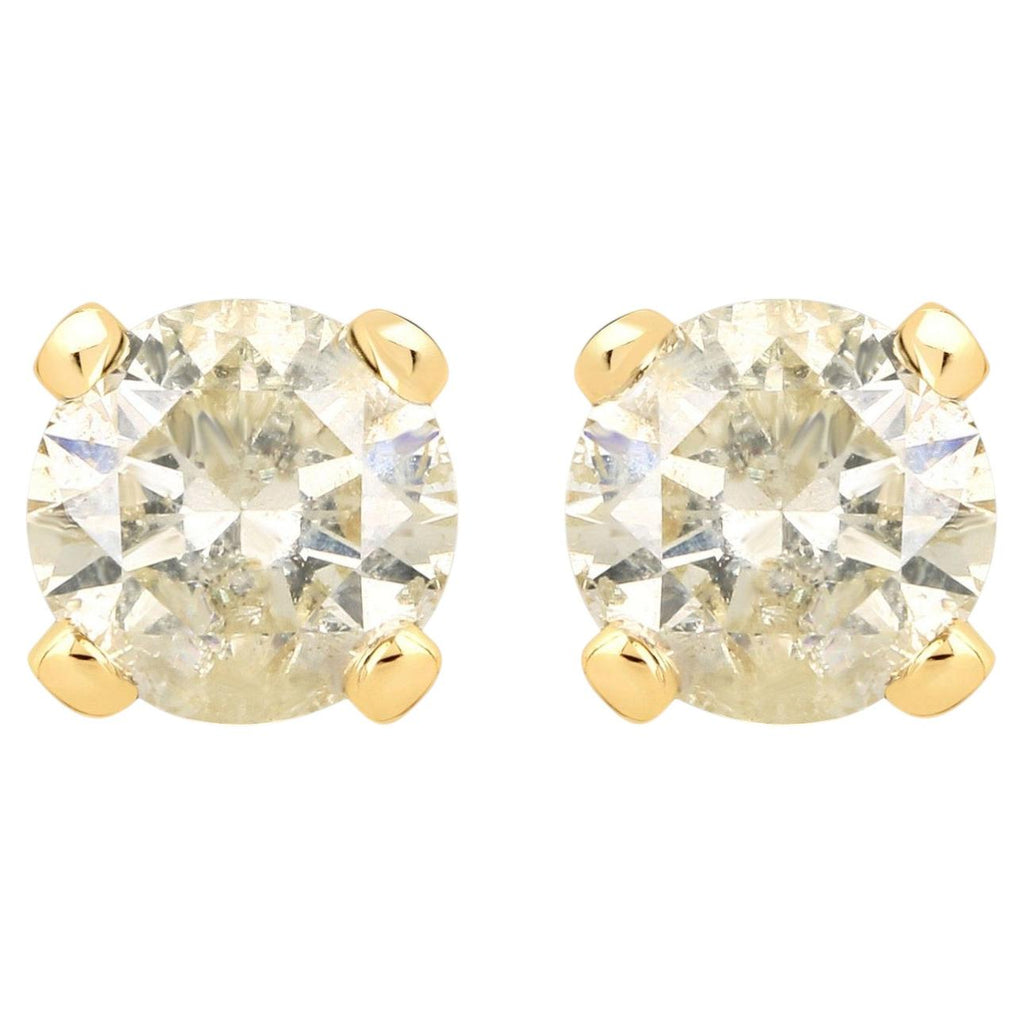Diamond Stud Earrings 0.96 Carats 14K Yellow Gold