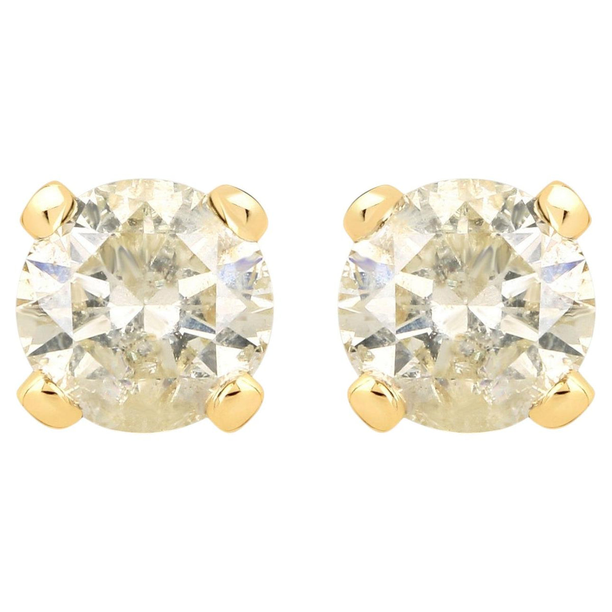Diamond Stud Earrings 0.96 Carats 14K Yellow Gold